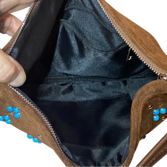 Brown Studded Boho Faux Suede Shoulder Bag Adjustable Crossbody - Picture 8 of 9